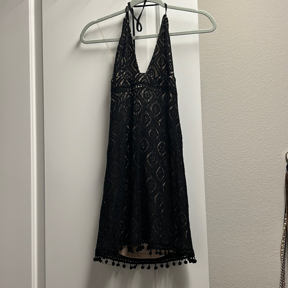 Black Crochet Halter Mini Dress